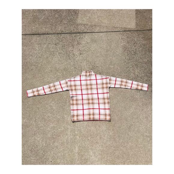 Tahari Sweater Women Size XS Red Brown Cream Plaid Mock Neck Long Sleeve - Picture 5 of 5